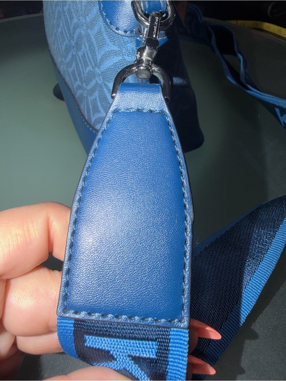 Michael Kors Blue Embossed Logo Jacquard Crossbody Bag with Branded Strap - Picture 7 of 12